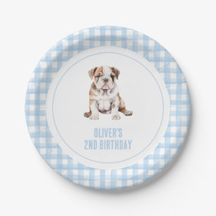 Welpen Bulldogge preppy Karo Geburtstag Pappteller