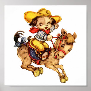 Welpen-Cowboy auf seinem Pferd Poster