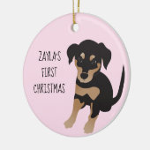 Welpen Erster Niedlicher Hund schwarz und braun Keramik Ornament (Links)