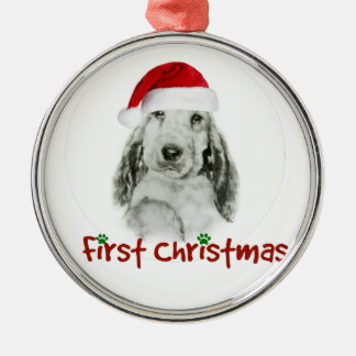 Welpen-erstes Weihnachten Silbernes Ornament