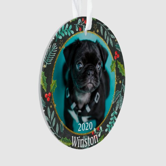 Welpen Erstes Weihnachtsfest-Foto Ornament (Vorderseite)