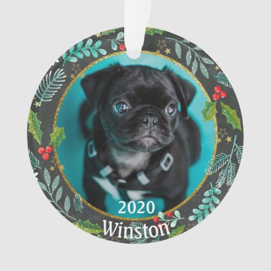 Welpen Erstes Weihnachtsfest-Foto Ornament (Vorderseite)