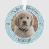 Welpen: Erstes Weihnachtsfest-Foto Ornament (Rückseite)
