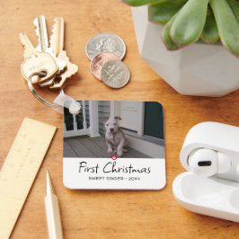 Welpen Erstes Weihnachtsfest Foto Schlüsselanhänger