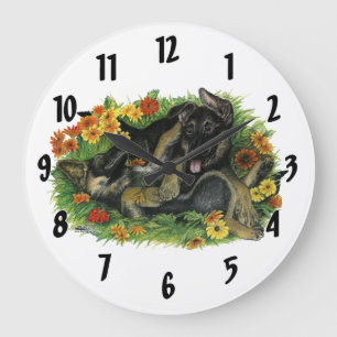 Welpen Garten Große Wanduhr