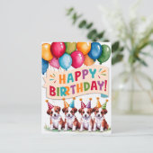 Welpen glücklich zum Geburtstag Postkarte (Stehend Vorderseite)