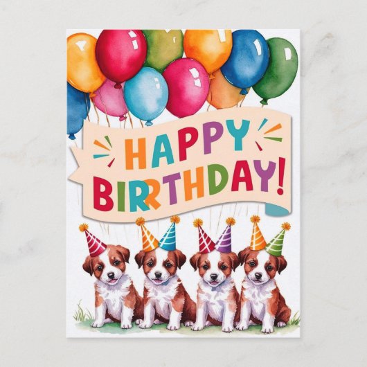 Welpen glücklich zum Geburtstag Postkarte (Vorderseite)