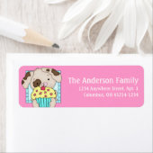 Welpen Hund mit Cupcake Geburtstagsadresse Labels  (Insitu)