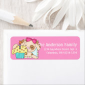 Welpen Hund mit Cupcake Geburtstagsadresse Labels  (Insitu)