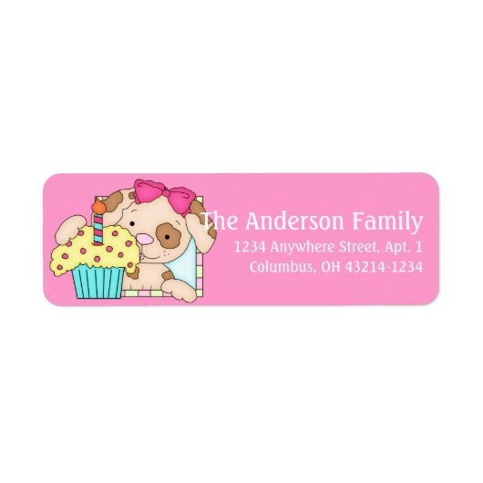 Welpen Hund mit Cupcake Geburtstagsadresse Labels  (Vorne)