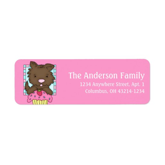 Welpen Hund mit Cupcake Geburtstagsadresse Labels  (Vorne)