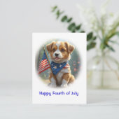 Welpen Hund vierter Juli Postkarte (Stehend Vorderseite)