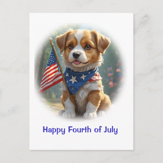 Welpen Hund vierter Juli Postkarte (Vorderseite)