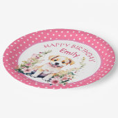 Welpen Hund zum Personalisierten Geburtstag Pappteller (Schrägansicht)