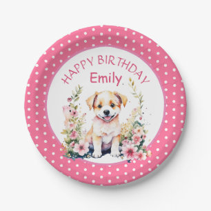 Welpen Hund zum Personalisierten Geburtstag Pappteller