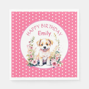 Welpen Hund zum Personalisierten Geburtstag Serviette