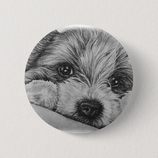Welpen-Hundezeichnen der Tier-Kunst Button (Vorderseite)