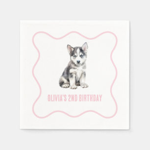 Welpen Husky Preppy rosa kariert Geburtstag Serviette