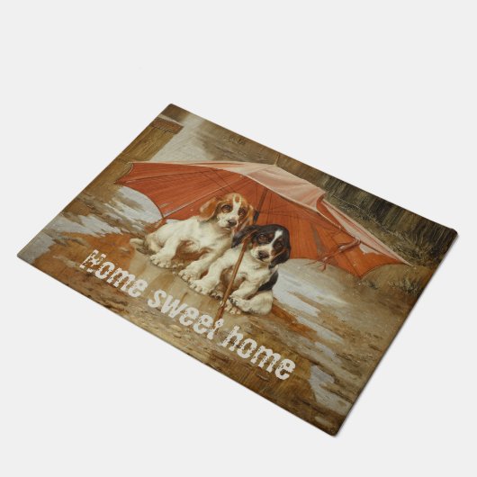 Welpen im Basset unter dem Regenschirm CC0925 Troo Fußmatte (Schrägansicht)