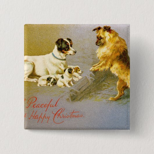 Welpen im Stroh, viktorianische Postkarte Button (Vorderseite)