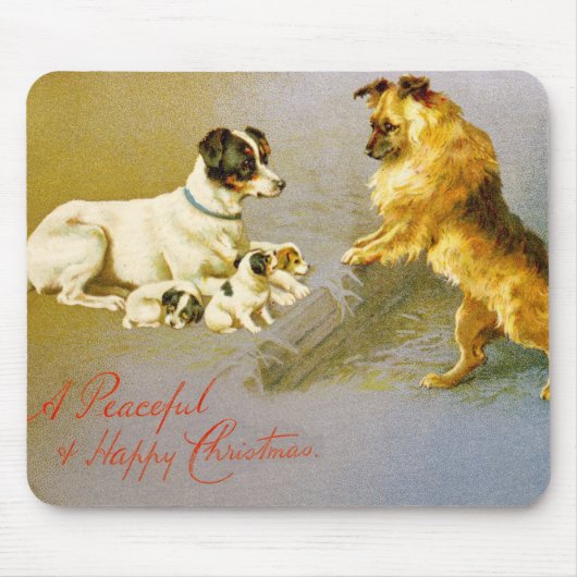 Welpen im Stroh, viktorianische Postkarte Mousepad (Vorne)