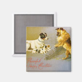 Welpen im Strohhalm, Viktorianische Postkarte Magnet (Vorderseite/Rückseite)