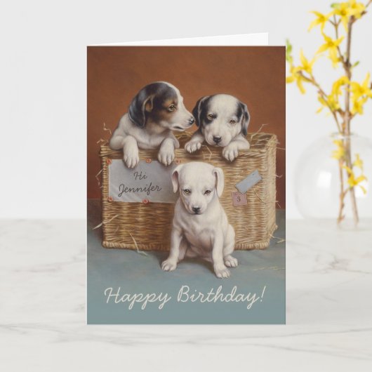 Welpen in einem Korb CC0063 Carl Reichert Geburtst Karte (Gelbe Blume)