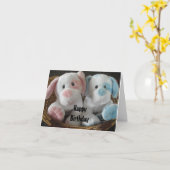 Welpen in einem Korb - Happy Birthday Karte (Gelbe Blume)