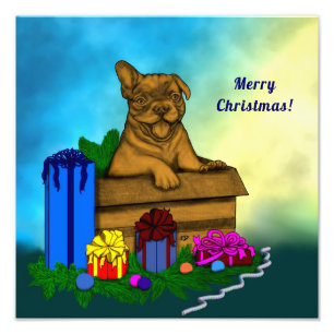 Welpen in einer Schachtel, Frohe Weihnachten Fotodruck