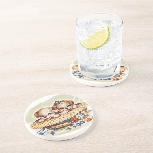 Welpen in Hut Getränkeuntersetzer (Seite)