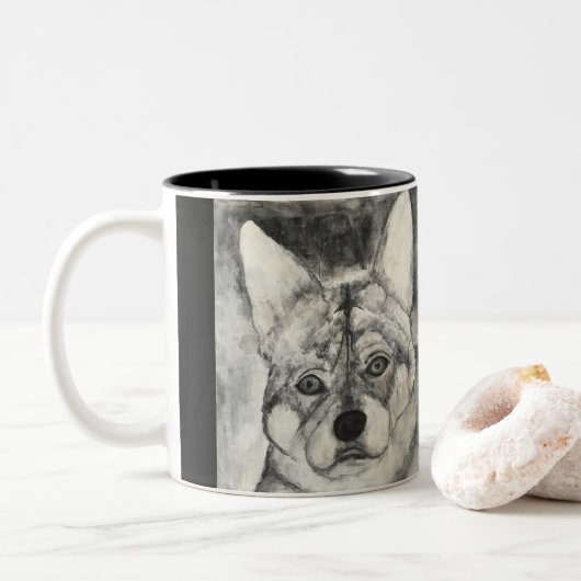 Welpen-Liebe-Wolf-HundeTasse Zweifarbige Tasse (Mit Donut)
