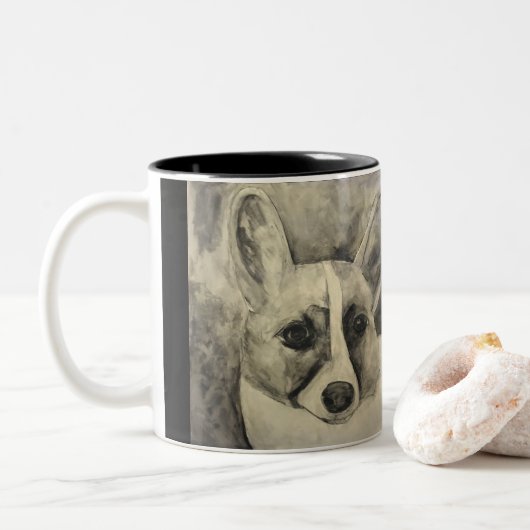 Welpen-Liebecorgi-Tasse Zweifarbige Tasse (Mit Donut)