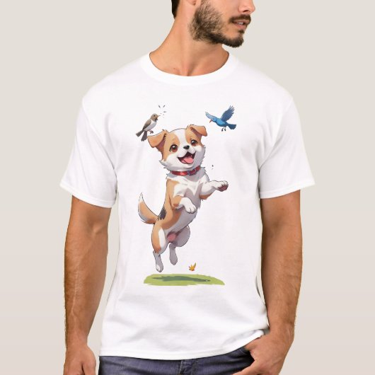 Welpen mit Vögeln, T - Shirt (Vorderseite)