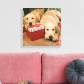 Welpen mit Weihnachtsgeschenk Leinwanddruck (Insitu (Wohnzimmer))