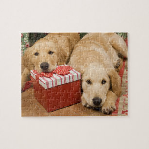 Welpen mit Weihnachtsgeschenk Puzzle