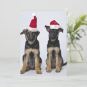 Welpen mit Weihnachtsmannmützen Feiertagskarte (Stehend Vorderseite)