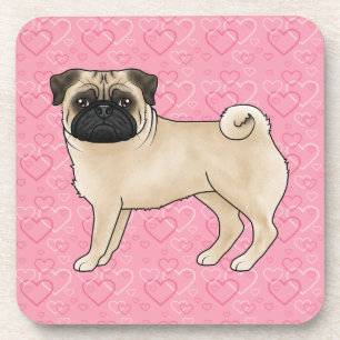 Welpen-Mops-Hund-Cartoon wischt rosa Liebesherzmus Getränkeuntersetzer
