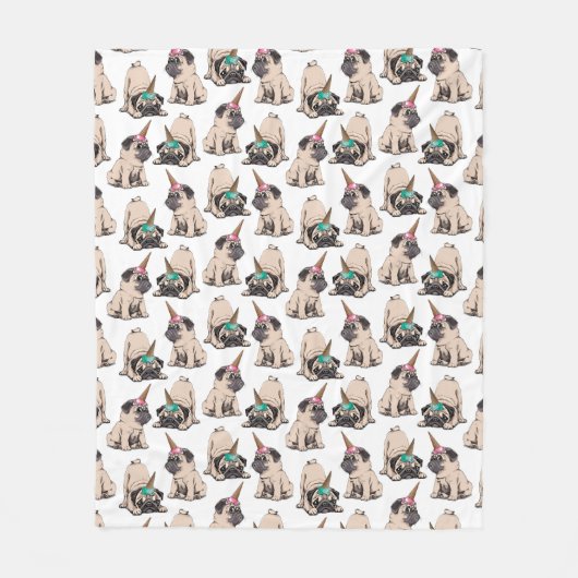 Welpen-Möpse| strebendes Unicorn-Muster Fleecedecke (Vorderseite)