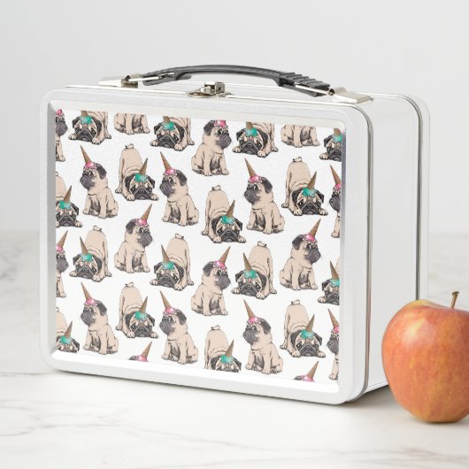 Welpen-Möpse| strebendes Unicorn-Muster Metall Brotdose (Beispiel)