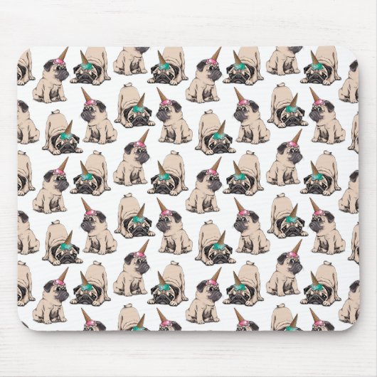 Welpen-Möpse| strebendes Unicorn-Muster Mousepad (Vorne)