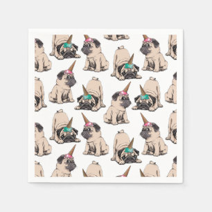 Welpen-Möpse  strebendes Unicorn-Muster Serviette