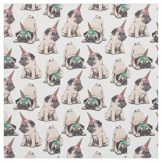 Welpen-Möpse| strebendes Unicorn-Muster Stoff (Muster)