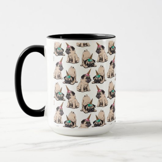 Welpen-Möpse| strebendes Unicorn-Muster Tasse (Links)