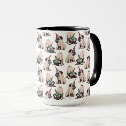 Welpen-Möpse| strebendes Unicorn-Muster Tasse (VorderseiteRechts)