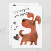 Welpen niedlicher Hund 4. Geburtstag Einladungen (Vorne/Hinten)