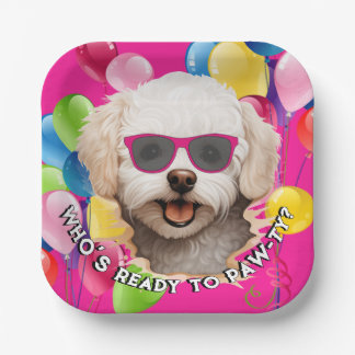 Welpen-Party-Teller | Pinke Ballonparty Pappteller