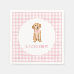 Welpen-Pfiffiger rosa karierter Geburtstag Serviette