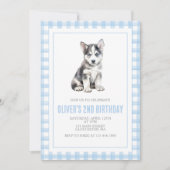 Welpen-Preppy-Karo-Geburtstag Einladung (Vorderseite)