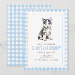 Welpen-Preppy-Karo-Geburtstag Einladung