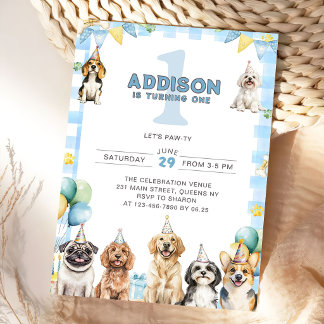 Welpen rufen alle Party-Tiere zum 1. Geburtstag Einladung